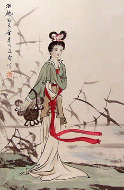 Chinese Girl next to a lake